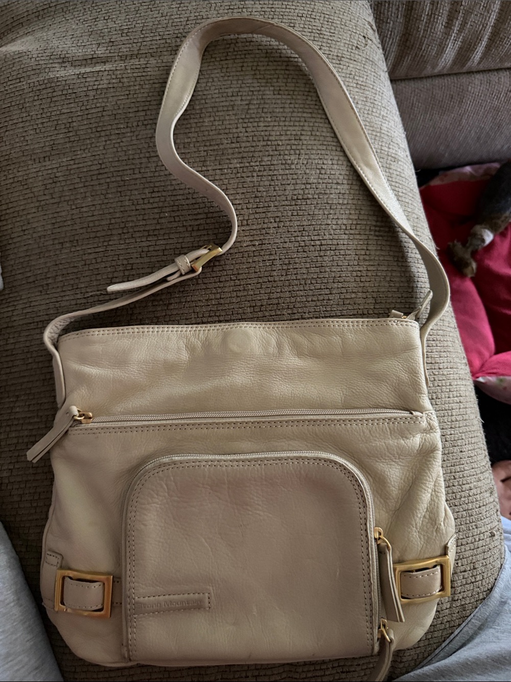 Stone Mountain Accessories Beige Leather Crossbody Bag with Gold Hardware